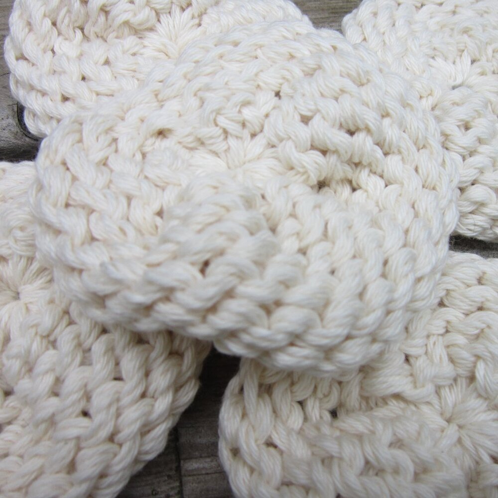 Undyed Organic Cotton Dish Scrubbies, Set of 5 Handmade Yarn Dish Washing Pads